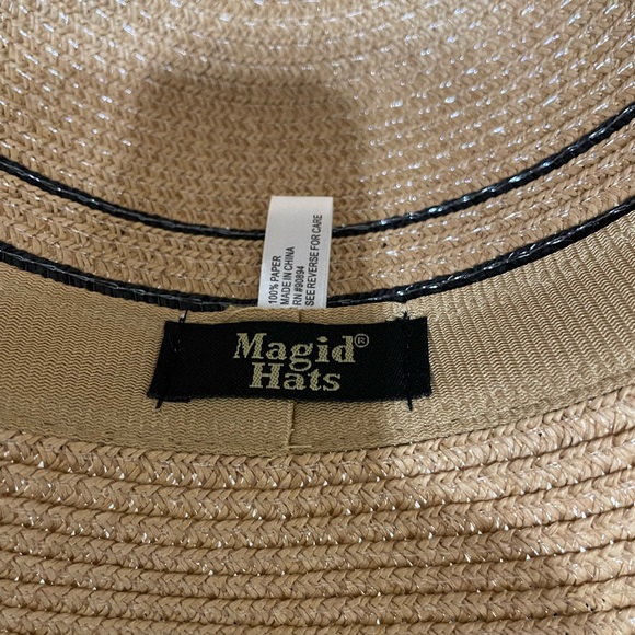 New MAGID HATS Womens Tan Woven Paper Brimmed Hat Black Banded Trim - Picture 6 of 11